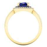 1.40 Carat (Ctw) 10K Yellow Gold Round & Cushion Cut Blue Sapphire & Round Cut White Diamond Ladies Halo Style Bridal Engagement Ring
