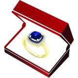 1.40 Carat (Ctw) 10K Yellow Gold Round & Cushion Cut Blue Sapphire & Round Cut White Diamond Ladies Halo Style Bridal Engagement Ring
