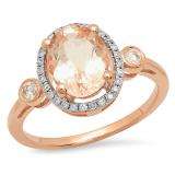 2.10 Carat (ctw) 18K Rose Gold Oval Cut Morganite & Round Cut White Diamond Ladies Bridal Halo Engagement Ring