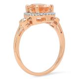 2.10 Carat (ctw) 18K Rose Gold Oval Cut Morganite & Round Cut White Diamond Ladies Bridal Halo Engagement Ring