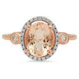 2.10 Carat (ctw) 18K Rose Gold Oval Cut Morganite & Round Cut White Diamond Ladies Bridal Halo Engagement Ring