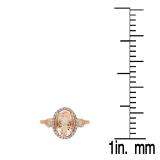 2.10 Carat (ctw) 18K Rose Gold Oval Cut Morganite & Round Cut White Diamond Ladies Bridal Halo Engagement Ring