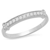 0.15 Carat (ctw) 14K White Gold Round White Diamond Ladies Vintage Style Anniversary Wedding Stackable Band