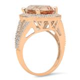 7.70 Carat (ctw) 10K Rose Gold Oval Cut Morganite & Round Cut White Diamond Ladies Halo Style Split Shank Bridal Engagement Ring