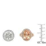 7.70 Carat (ctw) 10K Rose Gold Oval Cut Morganite & Round Cut White Diamond Ladies Halo Style Split Shank Bridal Engagement Ring