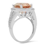 7.70 Carat (ctw) 14K White Gold Oval Cut Morganite & Round Cut White Diamond Ladies Halo Style Split Shank Bridal Engagement Ring