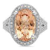 7.70 Carat (ctw) 14K White Gold Oval Cut Morganite & Round Cut White Diamond Ladies Halo Style Split Shank Bridal Engagement Ring