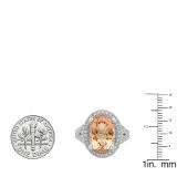 7.70 Carat (ctw) 14K White Gold Oval Cut Morganite & Round Cut White Diamond Ladies Halo Style Split Shank Bridal Engagement Ring