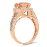 3.80 Carat (ctw) 10K Rose Gold Heart Cut Morganite & Round Cut White Diamond Ladies Halo Style Split Shank Bridal Engagement Ring