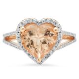 3.80 Carat (ctw) 10K Rose Gold Heart Cut Morganite & Round Cut White Diamond Ladies Halo Style Split Shank Bridal Engagement Ring