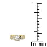 1.05 Carat (ctw) 10K Yellow Gold Round White And Blue Sapphire Ladies Halo Style Bridal Engagement Ring With Matching BAnd Set 1 CT