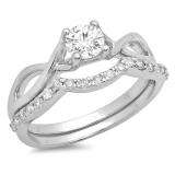 0.65 Carat (ctw) 18K White Gold Round White Diamond Ladies Bridal Split Shank Swirl Engagement Ring Matching Band Set