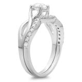 0.65 Carat (ctw) 18K White Gold Round White Diamond Ladies Bridal Split Shank Swirl Engagement Ring Matching Band Set