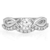 0.65 Carat (ctw) 18K White Gold Round White Diamond Ladies Bridal Split Shank Swirl Engagement Ring Matching Band Set