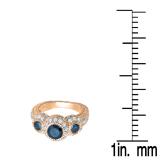 2.40 Carat (ctw) 10K Rose Gold Round Blue And White Diamond Ladies Vintage Bridal Engagement 3 Stone Ring 2 1/2 CT