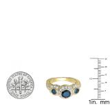 2.40 Carat (ctw) 10K Yellow Gold Round Blue And White Diamond Ladies Vintage Bridal Engagement 3 Stone Ring 2 1/2 CT