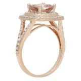 2.00 Carat (ctw) 14K Rose Gold Cushion Cut Morganite and Round Cut White Diamond Ladies Split Shank Halo Bridal Engagement Ring 2 CT