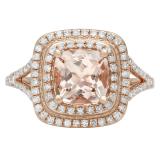 2.00 Carat (ctw) 14K Rose Gold Cushion Cut Morganite and Round Cut White Diamond Ladies Split Shank Halo Bridal Engagement Ring 2 CT