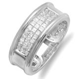 1.00 Carat (ctw) 14K White Gold Princess Cut Diamond Invisible Set Mens Band Ring 1 CT