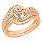 0.28 Carat (ctw) 10K Rose Gold Round & Baguette Cut Diamond Ladies Bypass Twisted Style Bridal Engagement Ring With Matching Band Set 1/4 CT