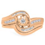 0.28 Carat (ctw) 10K Rose Gold Round & Baguette Cut Diamond Ladies Bypass Twisted Style Bridal Engagement Ring With Matching Band Set 1/4 CT