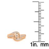 0.28 Carat (ctw) 10K Rose Gold Round & Baguette Cut Diamond Ladies Bypass Twisted Style Bridal Engagement Ring With Matching Band Set 1/4 CT