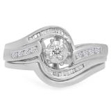 0.28 Carat (ctw) 10K White Gold Round & Baguette Cut Diamond Ladies Bypass Twisted Style Bridal Engagement Ring With Matching Band Set 1/4 CT