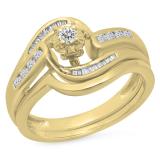 0.28 Carat (ctw) 10K Yellow Gold Round & Baguette Cut Diamond Ladies Bypass Twisted Style Bridal Engagement Ring With Matching Band Set 1/4 CT