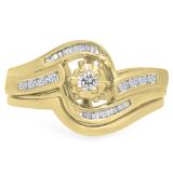 0.28 Carat (ctw) 10K Yellow Gold Round & Baguette Cut Diamond Ladies Bypass Twisted Style Bridal Engagement Ring With Matching Band Set 1/4 CT