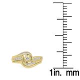 0.28 Carat (ctw) 10K Yellow Gold Round & Baguette Cut Diamond Ladies Bypass Twisted Style Bridal Engagement Ring With Matching Band Set 1/4 CT