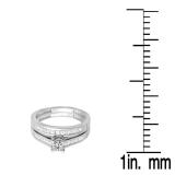 1.00 Carat (ctw) 14K White Gold Princess Diamond Ladies Bridal Engagement Ring Set Matching Band 1 CT
