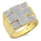 1.08 Carat (ctw) Sterling Silver Round Cut White Diamond Men's Flashy Micro Pave Hip Hop Ring 1 CT