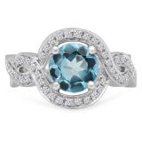 2.25 Carat (ctw) 14K White Gold Round Blue Topaz & White Diamond Ladies Bridal Swirl Split Shank Engagement Ring