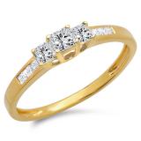 0.48 Carat (ctw) 10K Yellow Gold Princess Cut Diamond Ladies 3 Stone Bridal Engagement Ring 1/2 CT