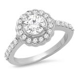 1.40 Carat (ctw) 14K White Gold Round Cut White Sapphire & White Diamond Ladies Halo Style Bridal Engagement Ring 1 CT