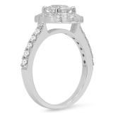 1.40 Carat (ctw) 14K White Gold Round Cut White Sapphire & White Diamond Ladies Halo Style Bridal Engagement Ring 1 CT