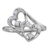 0.12 Carat (ctw) 10K White Gold Round Diamond Ladies Bridal Promise Double Heart Engagement Ring