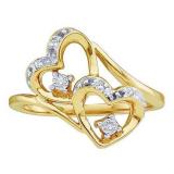 0.12 Carat (ctw) 10K Yellow Gold Round Diamond Ladies Bridal Promise Double Heart Engagement Ring