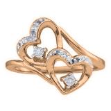 0.12 Carat (ctw) 18K Rose Gold Round Diamond Ladies Bridal Promise Double Heart Engagement Ring