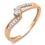 0.20 Carat (ctw) 10K Rose Gold Round Diamond Wave Ladies Bridal Promise Engagement Ring 1/5 CT
