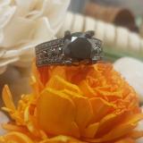 3.95 Carat (ctw) Black Rhodium Plated 14K White Gold Round Black Diamond Ladies Vintage Style Solitaire With Accents Bridal Engagement Ring