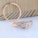 1.00 Carat (ctw) 10K Rose Gold Princess & Round Diamond Ladies Bridal Engagement Ring With Matching Band Set 1 CT