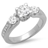 1.00 Carat (ctw) 14K White Gold Round Diamond 3 Stone Ladies Bridal Engagement Ring