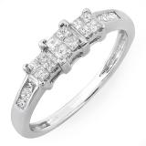 0.50 Carat (ctw) 14K White Gold Princess Cut Diamond 3 Stone Ladies Engagement Bridal Ring 1/2 CT