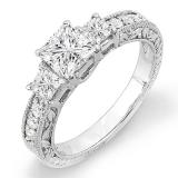 1.00 Carat (ctw) 14K White Gold Princess & Round Diamond Ladies 3 Stone Bridal Engagement Ring 1 CT