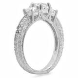 1.00 Carat (ctw) 14K White Gold Princess & Round Diamond Ladies 3 Stone Bridal Engagement Ring 1 CT