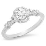 0.45 Carat (ctw) 14K White Gold Round White Diamond Ladies Bridal Halo Vintage Style Engagement Ring 1/2 CT