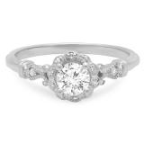 0.45 Carat (ctw) 14K White Gold Round White Diamond Ladies Bridal Halo Vintage Style Engagement Ring 1/2 CT