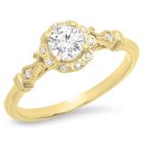 0.45 Carat (ctw) 14K Yellow Gold Round White Diamond Ladies Bridal Halo Vintage Style Engagement Ring 1/2 CT