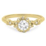 0.45 Carat (ctw) 14K Yellow Gold Round White Diamond Ladies Bridal Halo Vintage Style Engagement Ring 1/2 CT
